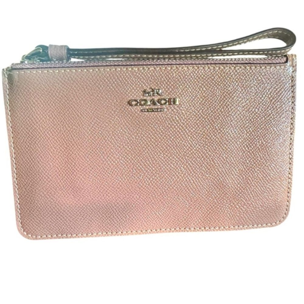 COACH Corner Zip Wristlet Metallic crossgrain leather RARE color- Rose Gold - Picture 16 of 17